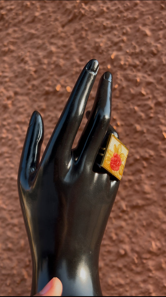 Square Blooming Rose Ring